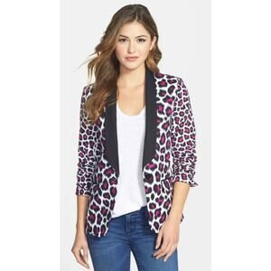 Michael Kors MK Animal Leopard Print Blazer Tuxedo Pink Black White Size 2